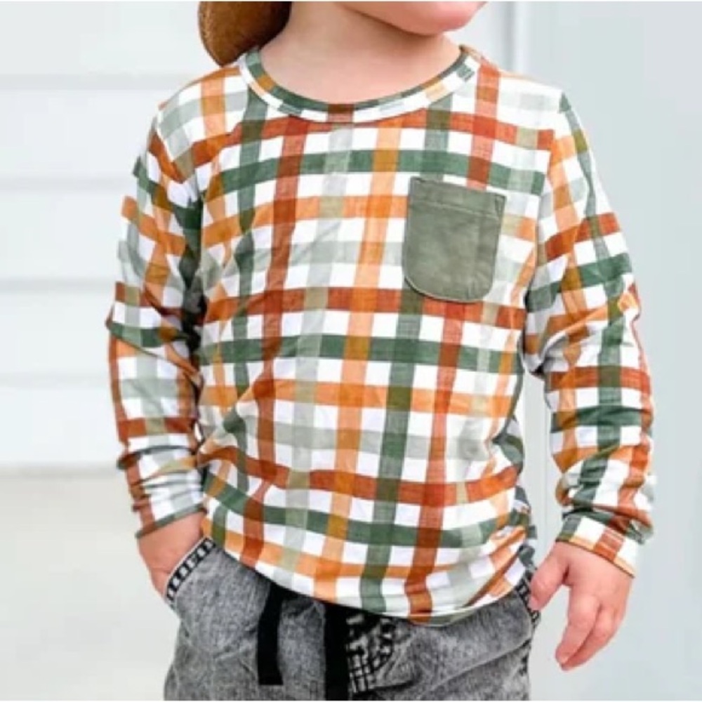 Dream Big Little Co NWT Bamboo Autumn Plaid Pocket Tee size 2T